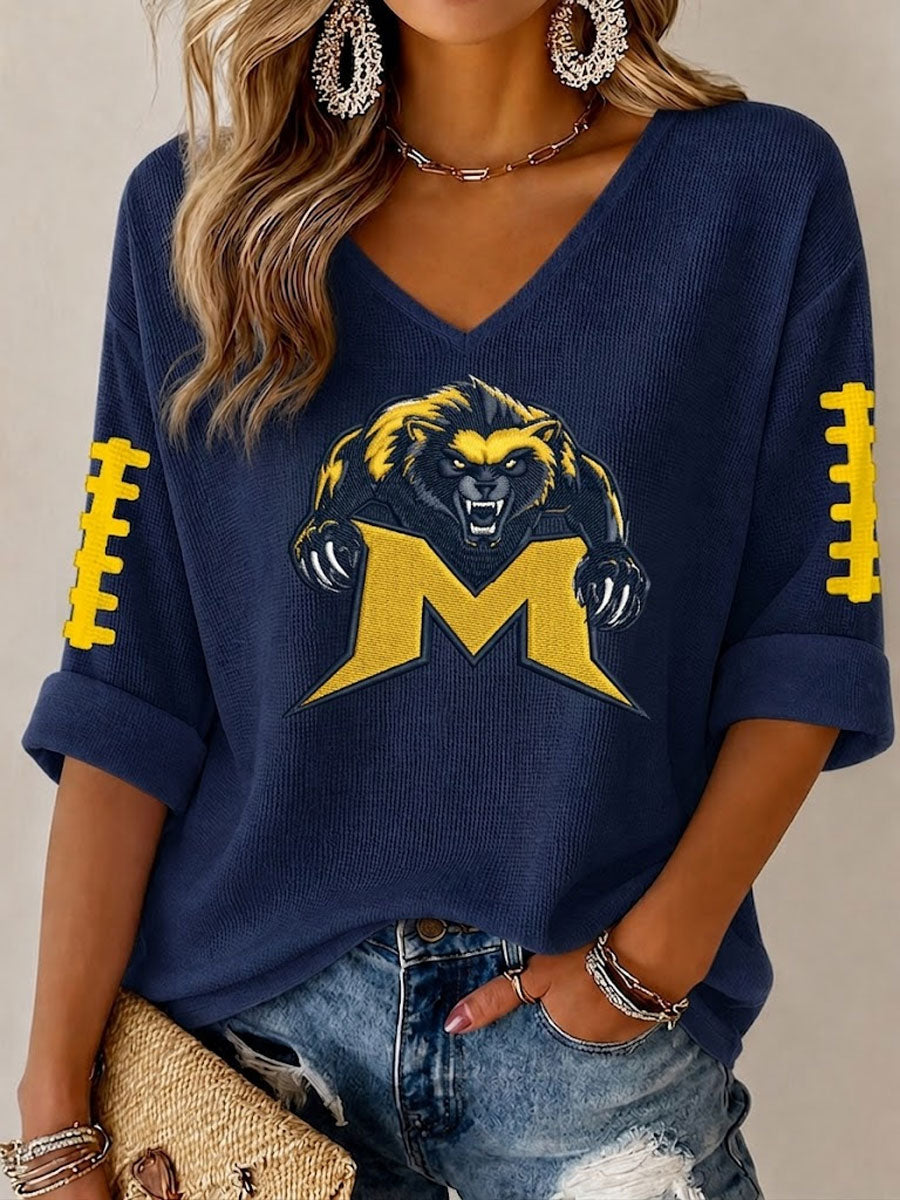 Women'S Football Print Waffle Top