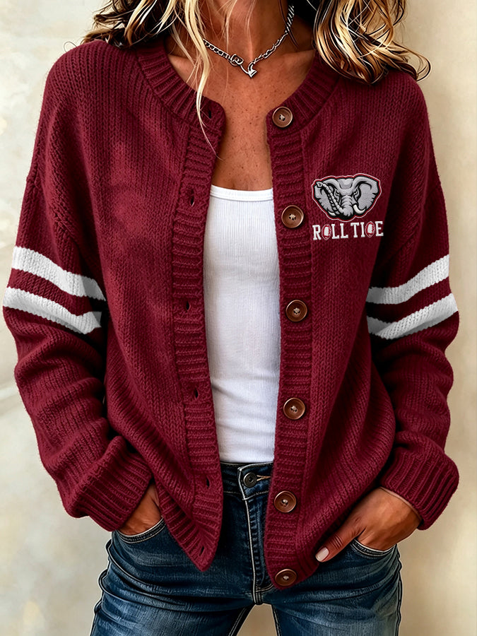 Women'S Football Printed Knitted Cardigan
