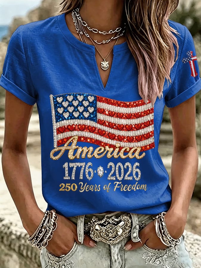 Women's 250th Anniversary Floral Print Cotton-Linen Top