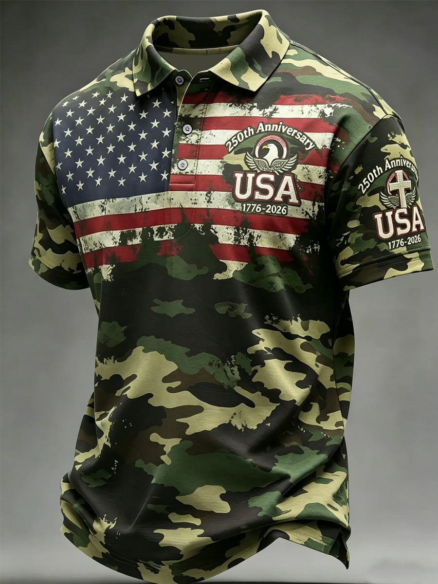 Men's Retro 250th Anniversary American Short-Sleeve Polo Shirt