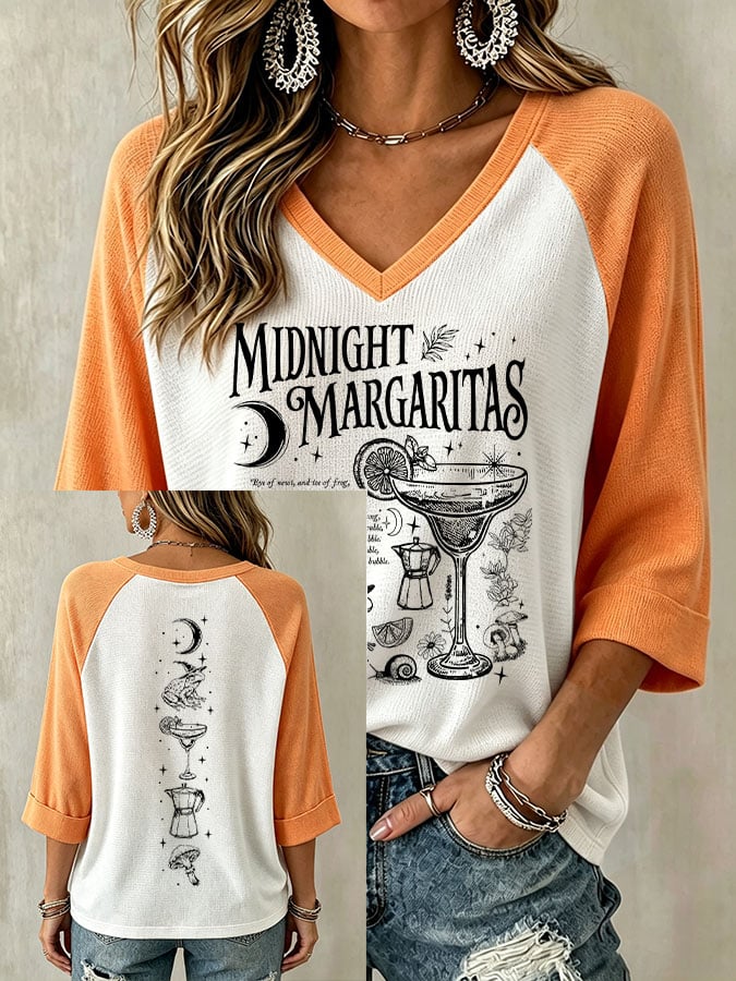 Women's Midnight Margaritas Print V Neck Top