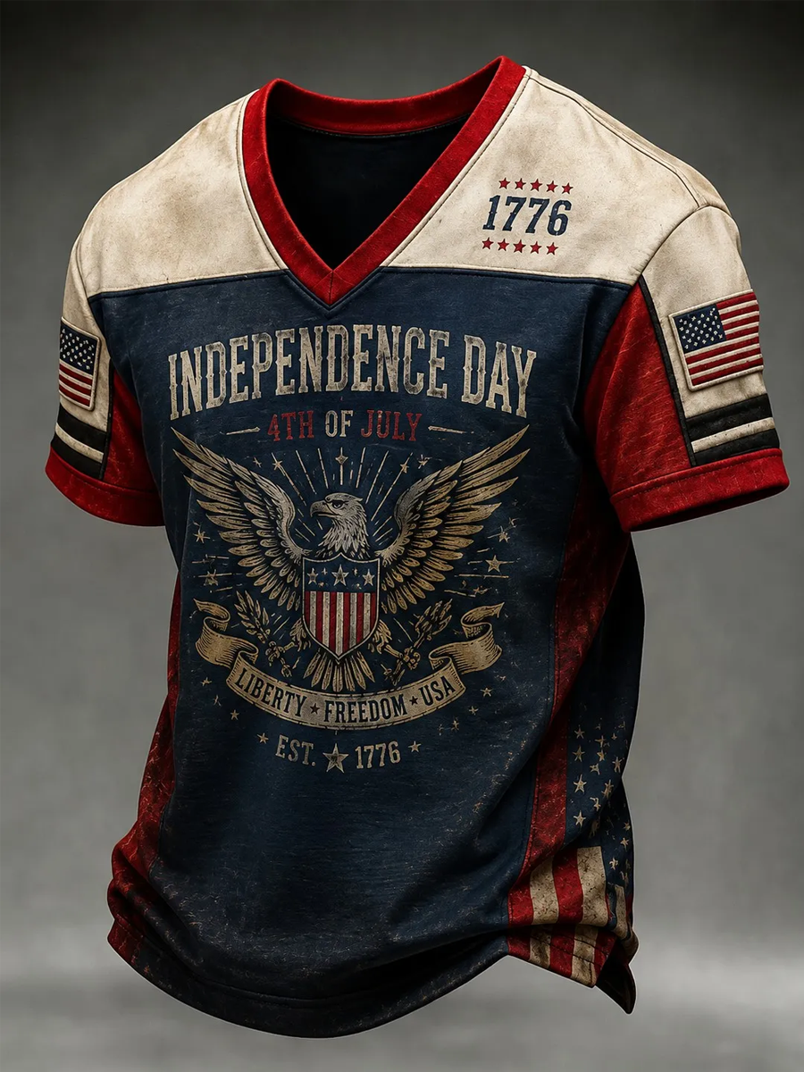 Men's Independence Day Printed V-neck T-shirt