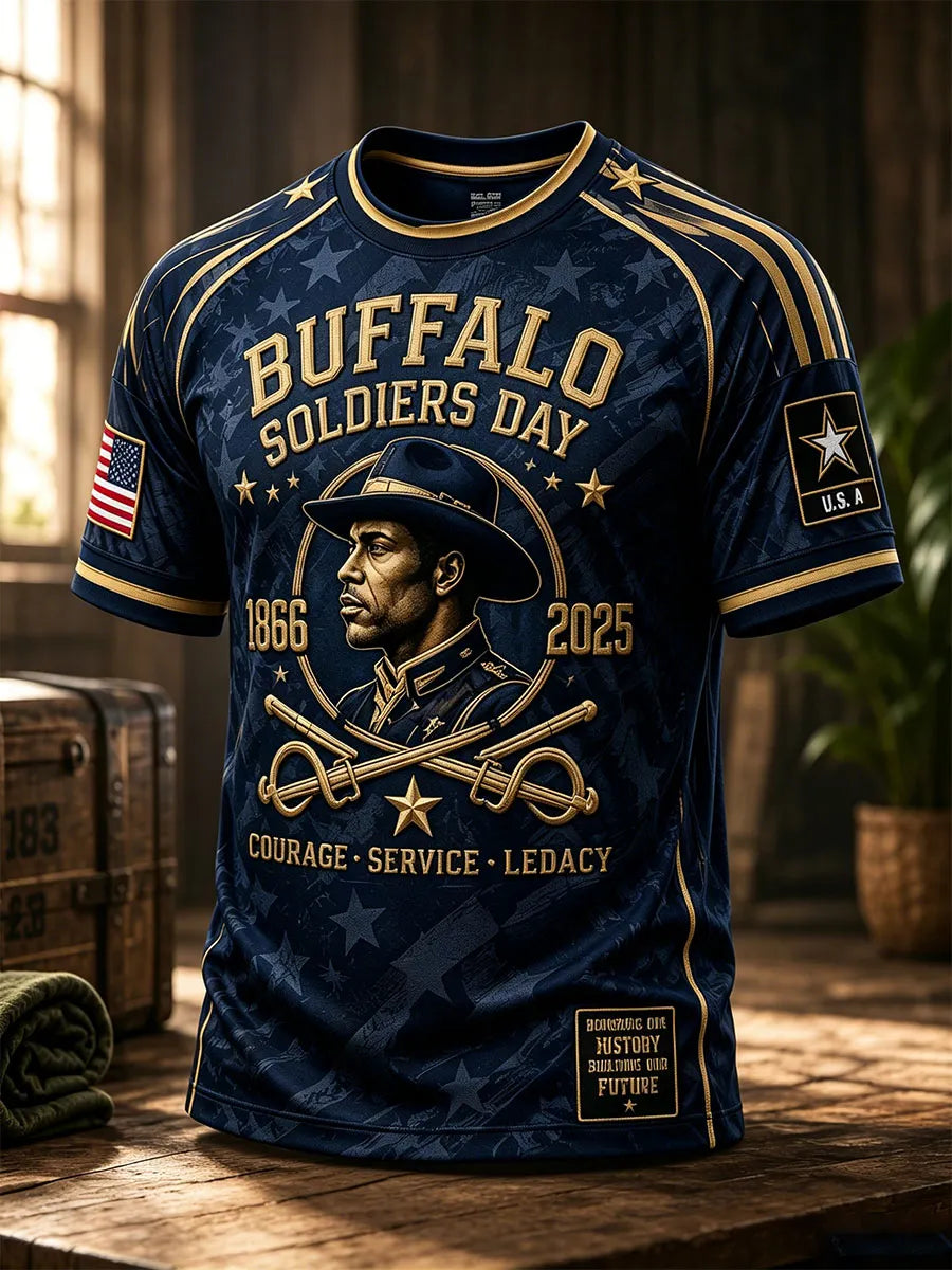 Buffalo Soldiers Day Navy Portrait Commemorative T-Shirt