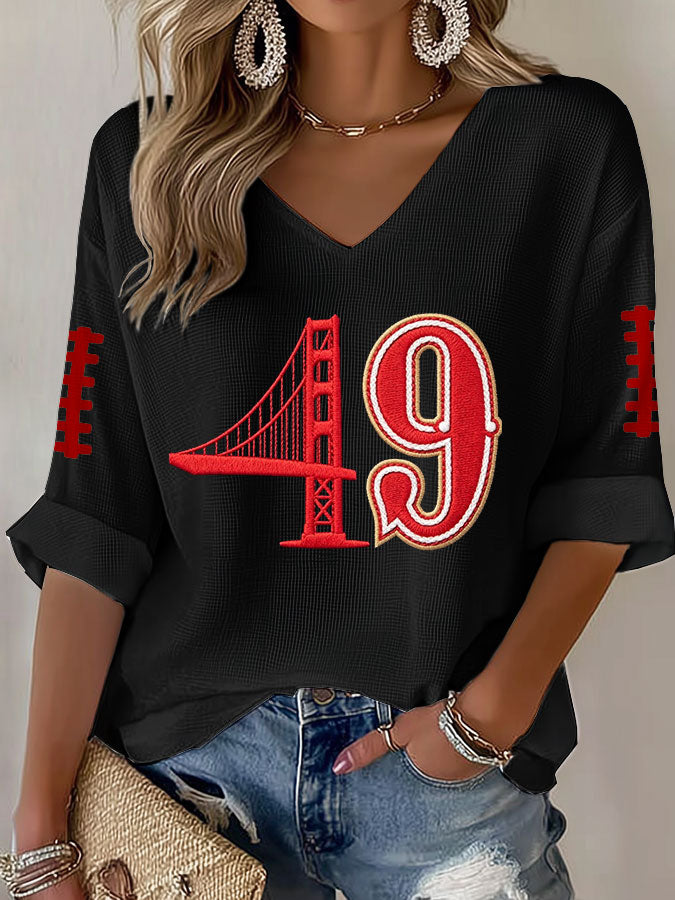Women'S Football Print Waffle Top
