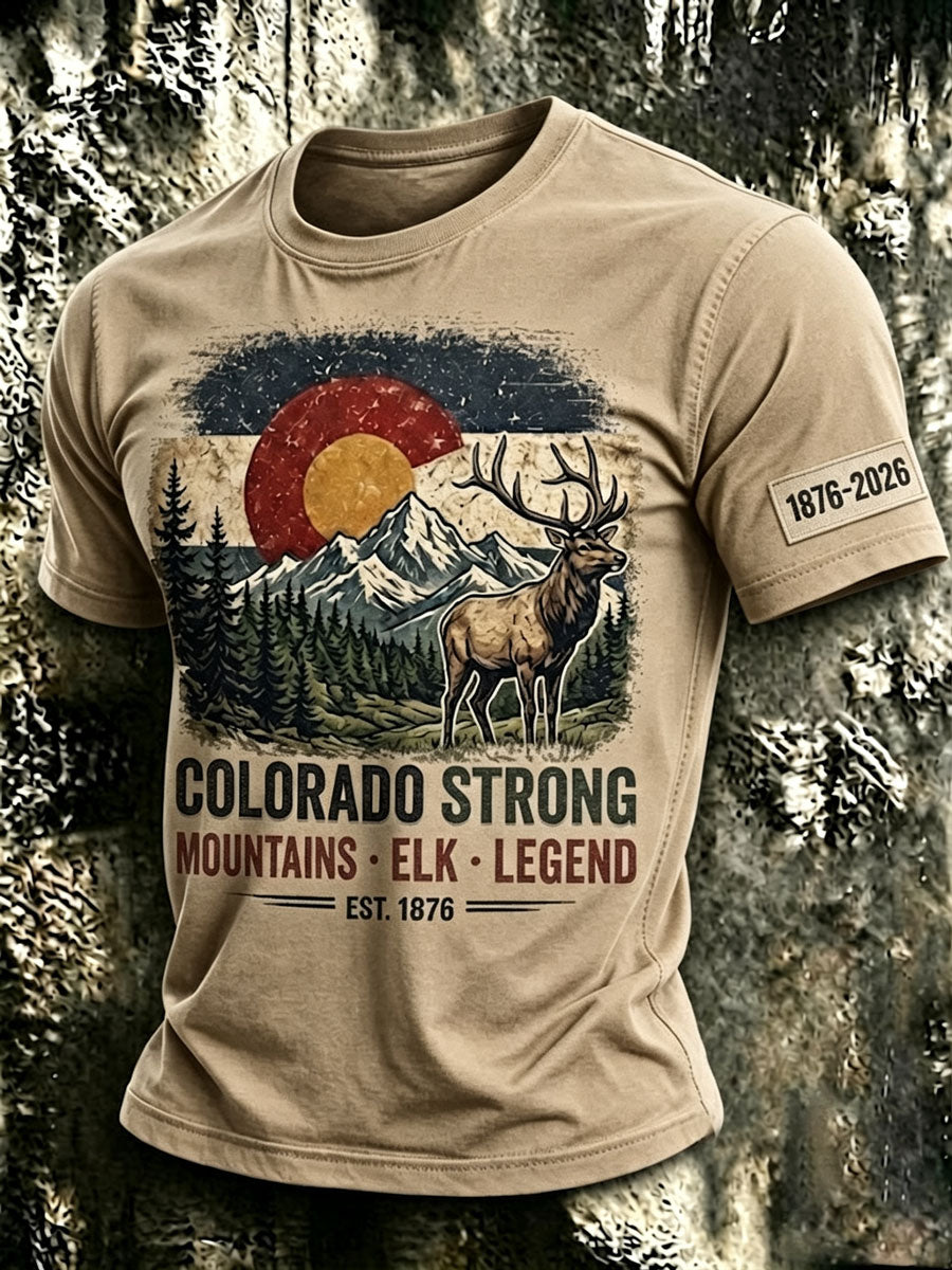 Men'S Colorado Strong Vintage Colorado Flag Mountain Forest T-Shirt