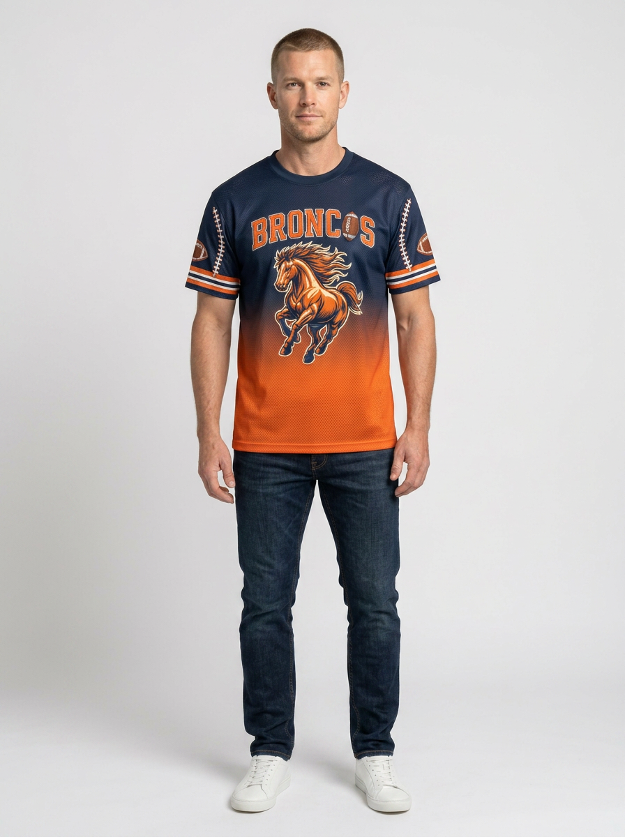 Men's Denver Broncos Football Horse Logo Printed T-shirt
