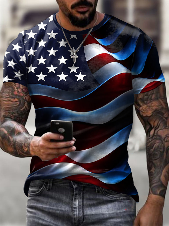 Men's Retro Flag Printed Casual T-shirt