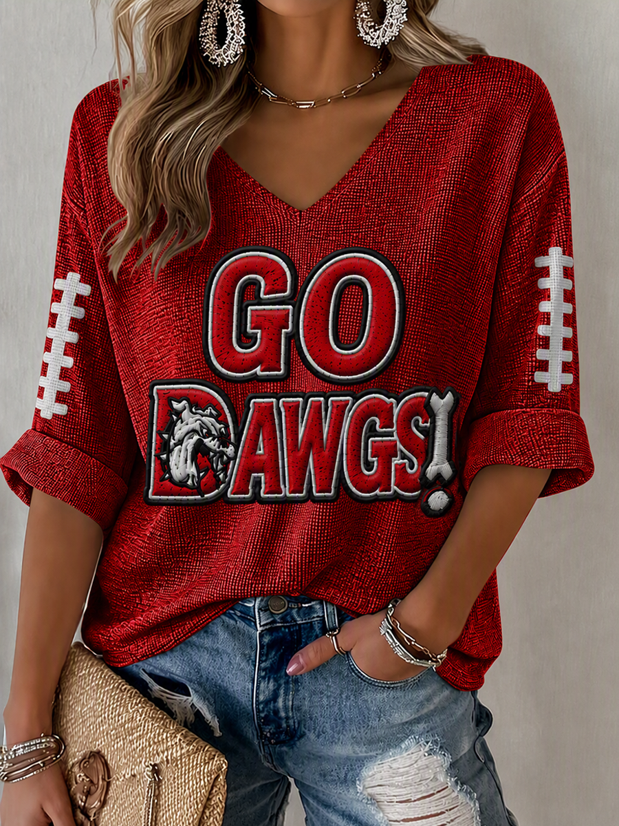 Women'S Football Print Waffle  Top