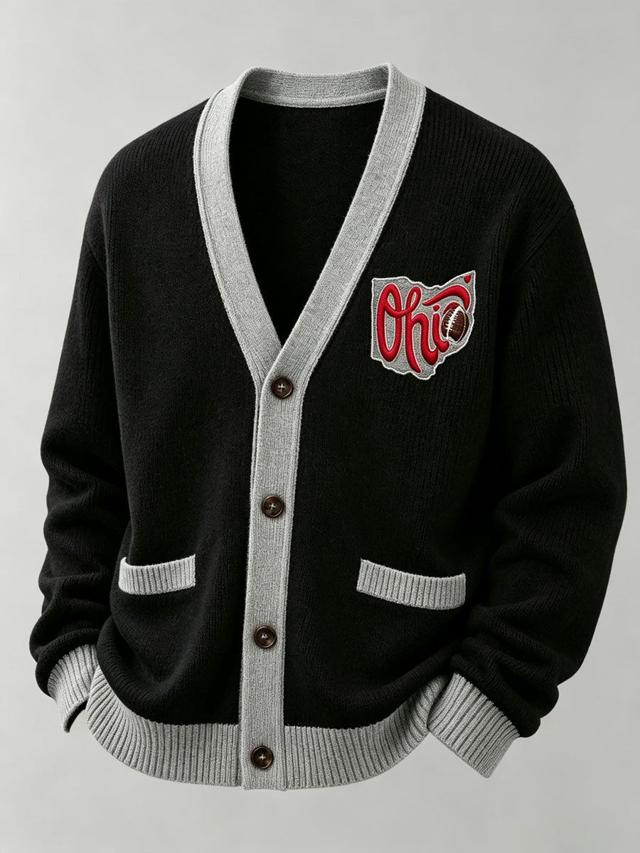 Men'S Casual Football Printed Cardigan