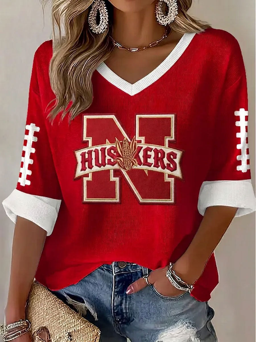 Women'S Football Print Waffle Top