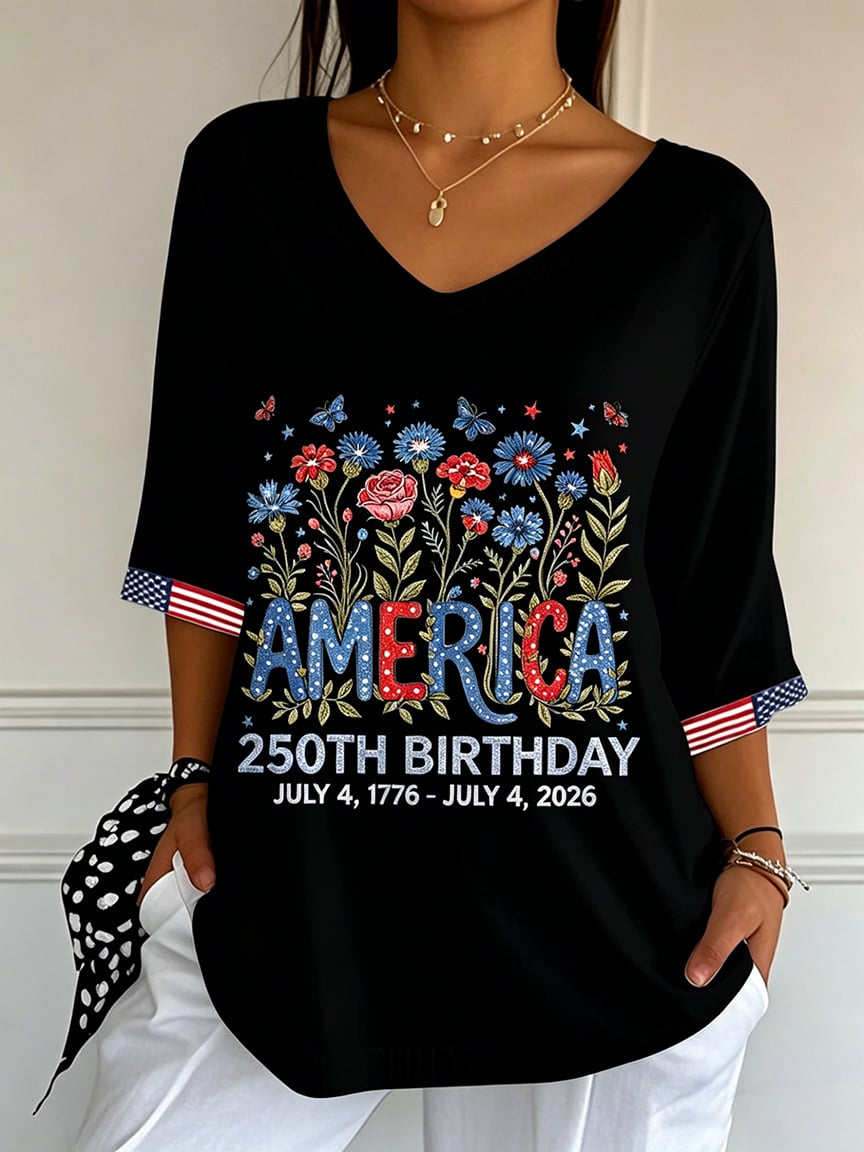 Women's 250th Anniversary  Flower Art  Print Top