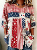 Women's Retro American Flag Print Short-Sleeve Casual Shirt