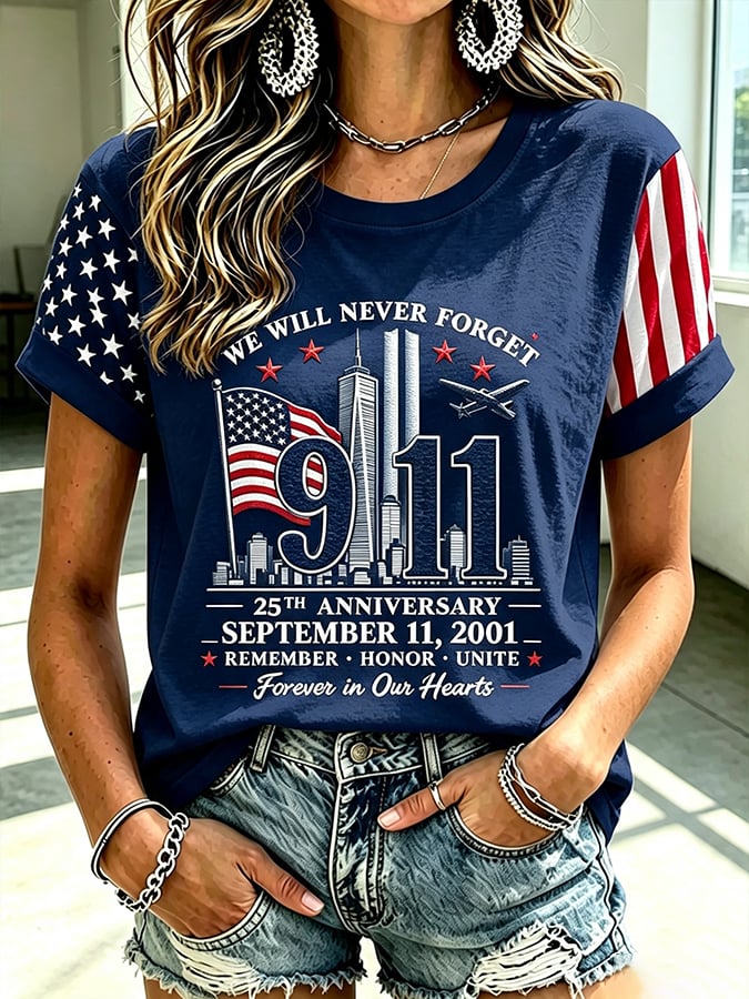 Women's  Retro  9.11 Never Forget Print T-shirt