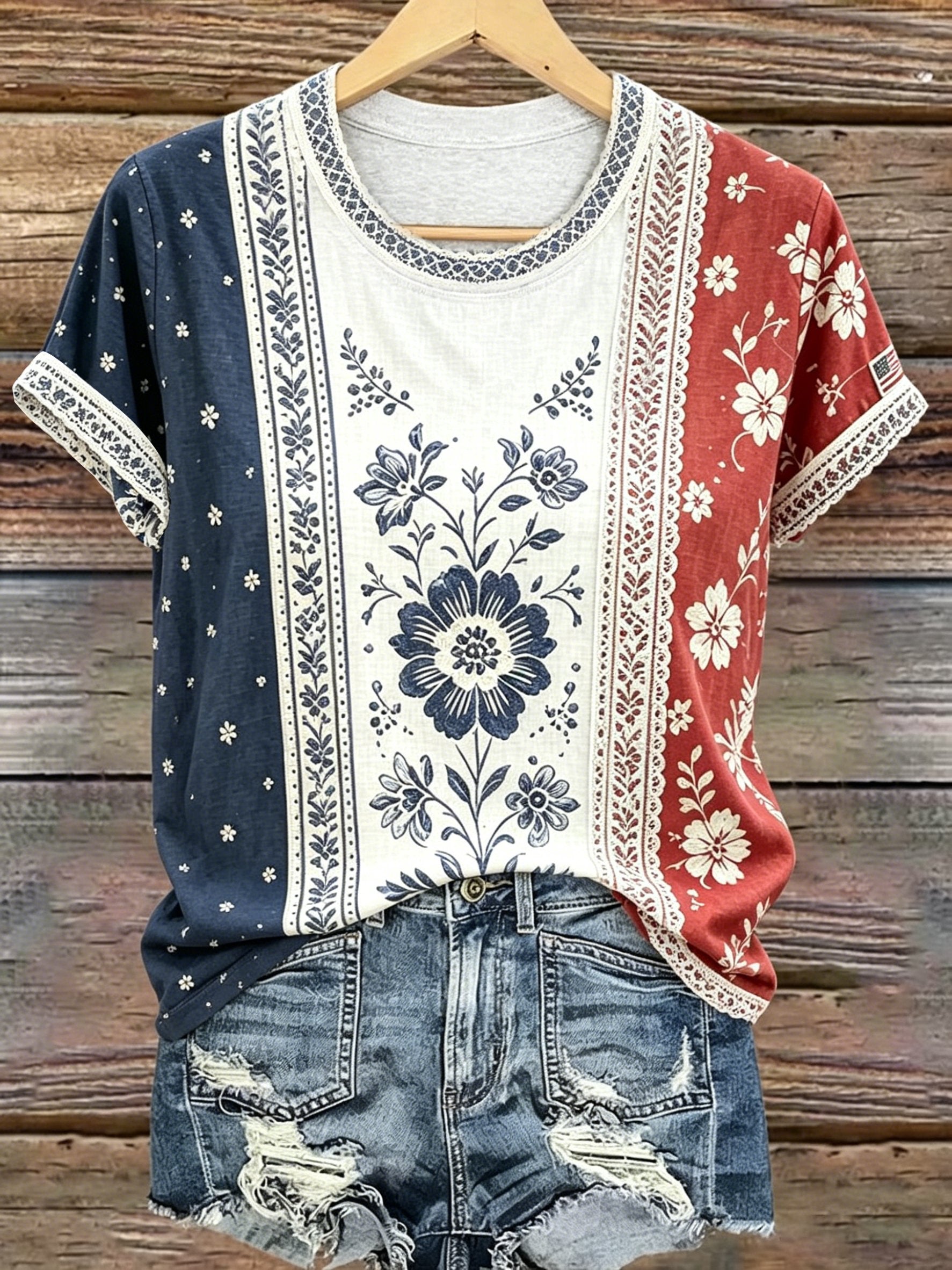 Women's casual retro American 250th  T-shirt