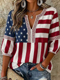 Women's Vintage Flag-Print Cotton-Linen Top