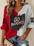 Women'S College Rugby Printed Waffle V-Neck Top