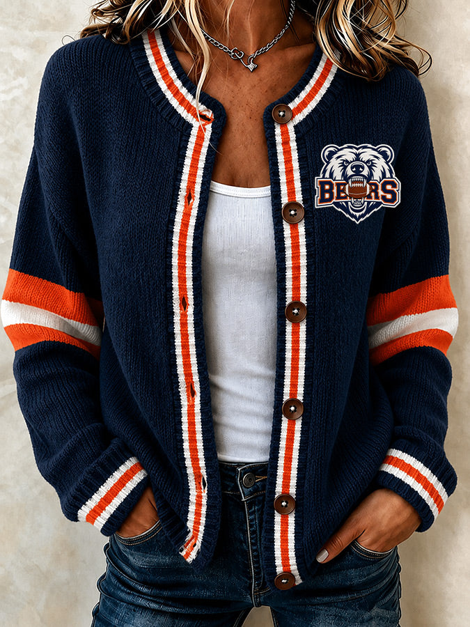 Women's football printed knitted cardigan
