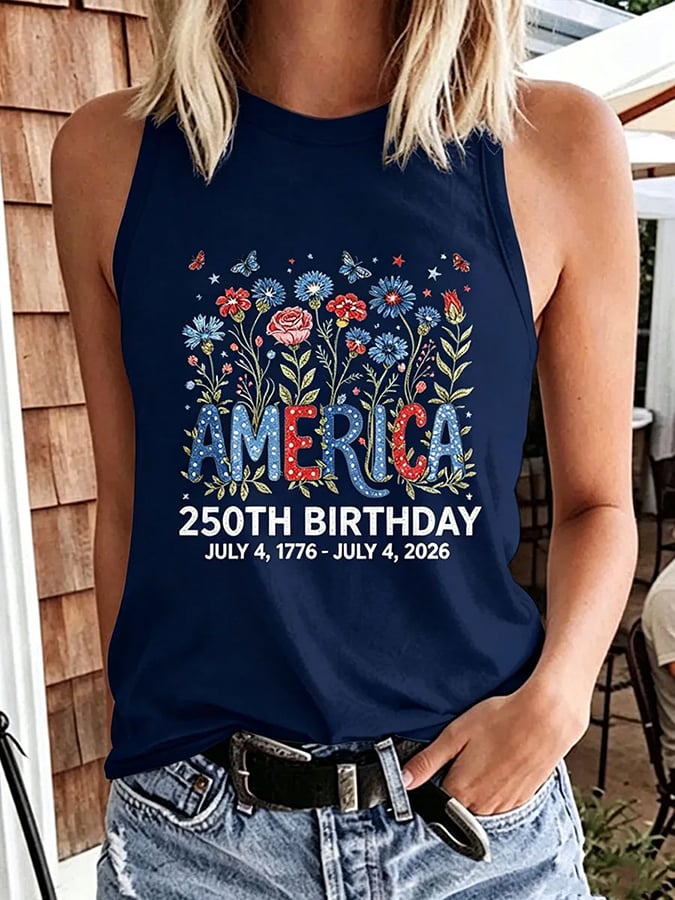 Women's 250 Years Of Freedom Flower Art Print  Top