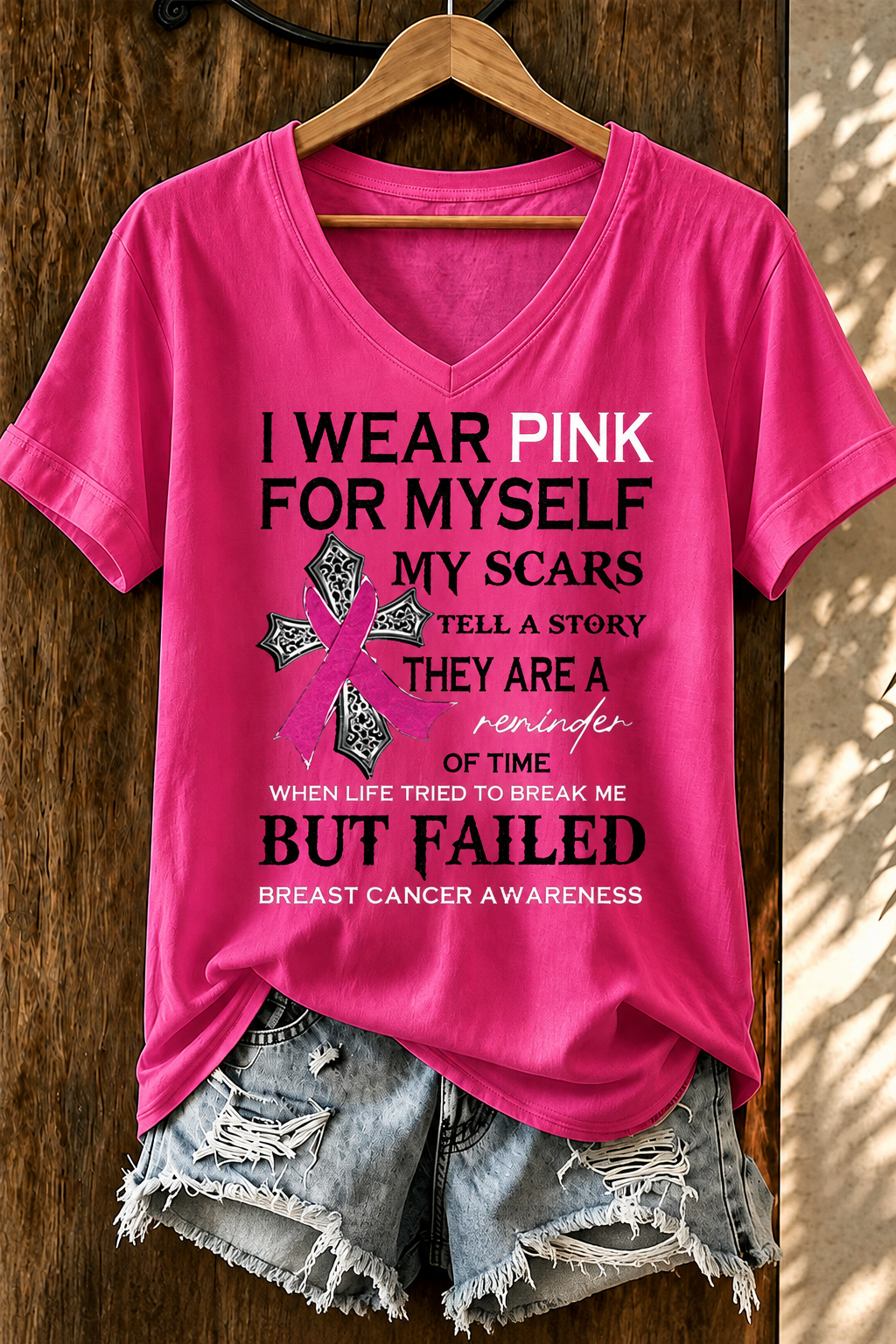 Women'S Belief And Breast Cancer Awareness Support V-Neck T-Shirt