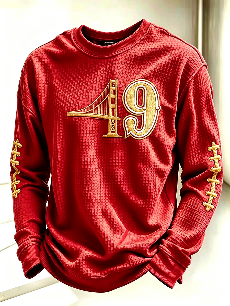 Men's Football Sports Pattern Waffle T-Shirt