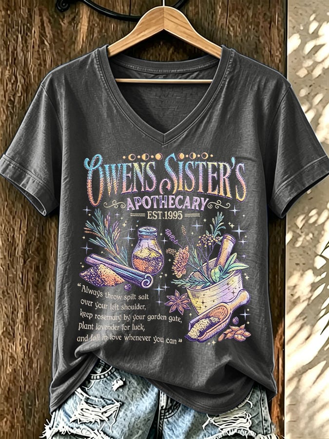 Women's Vintage Owens Sisters Apothecary Print T-shirt
