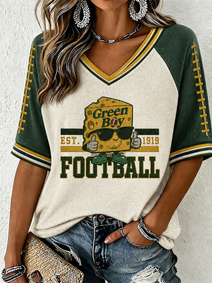Women'S Football Print Waffle Top