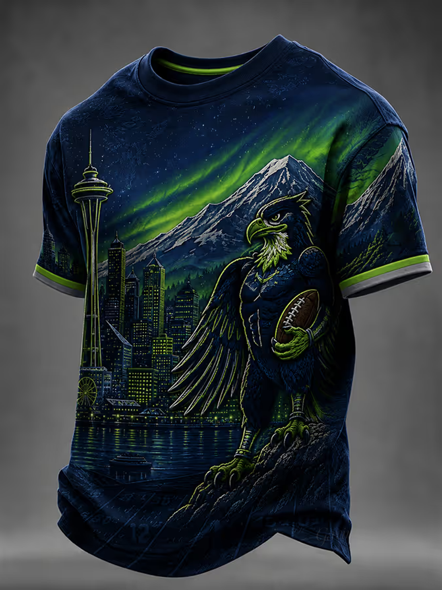 Men'S Casual Rugby-Print T-Shirt