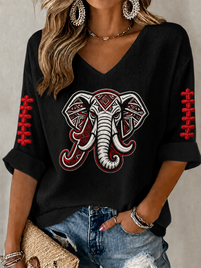 Women'S Football Print Waffle  Top