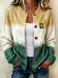 Women'S Casual Football Print Knitted Cardigan Top