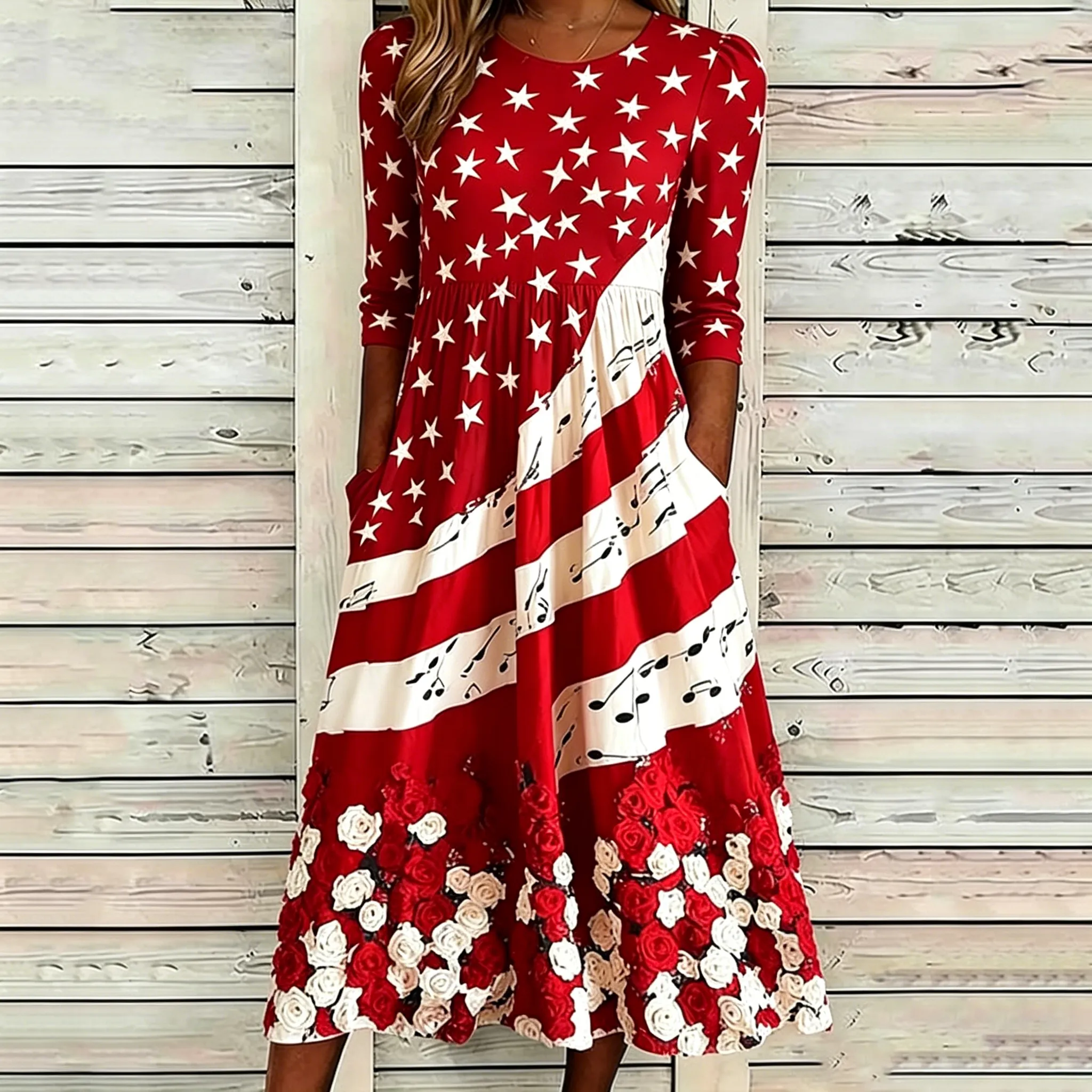 Women'S Retro Flag Printed Casual Dress