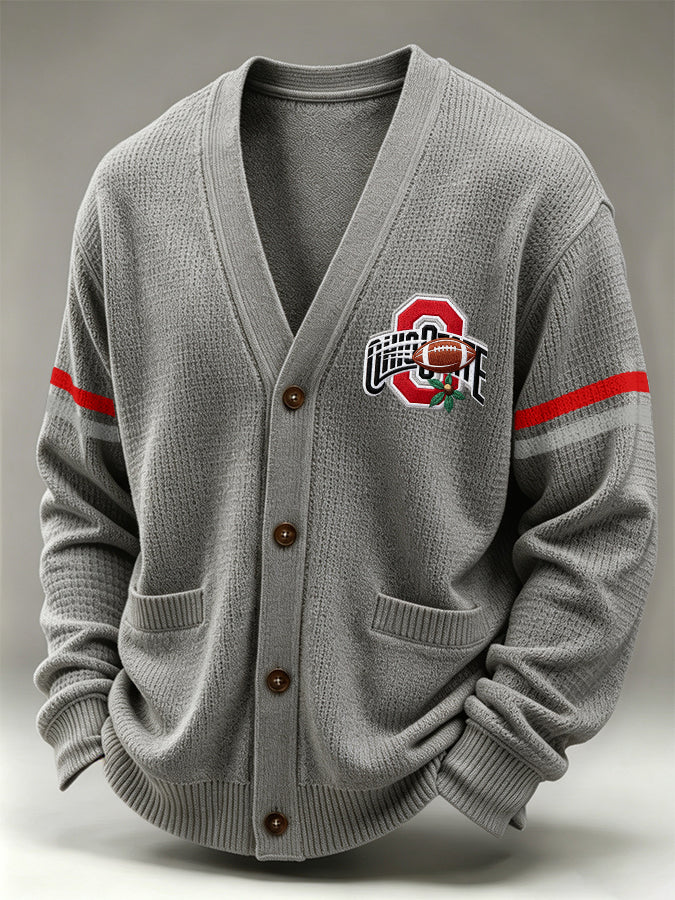 Men'S Casual Football Printed Cardigan