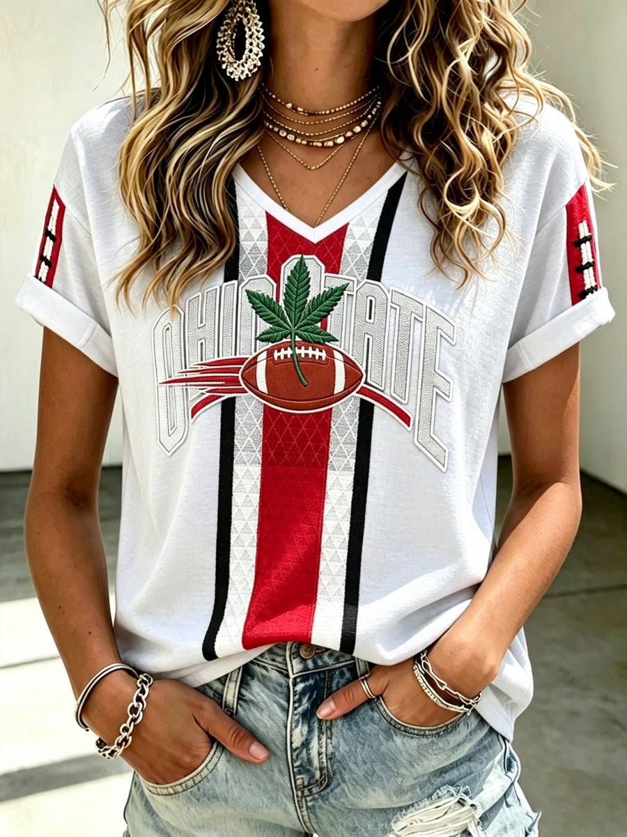 Women's Football Pattern V-Neck T-Shirt