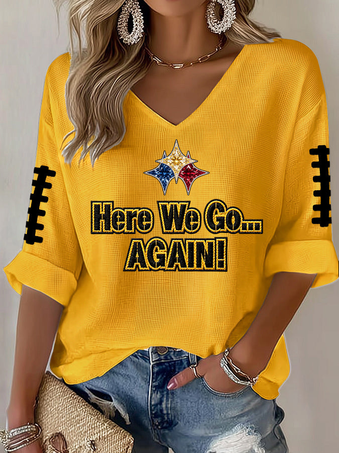 Women'S Football Print Waffle Top