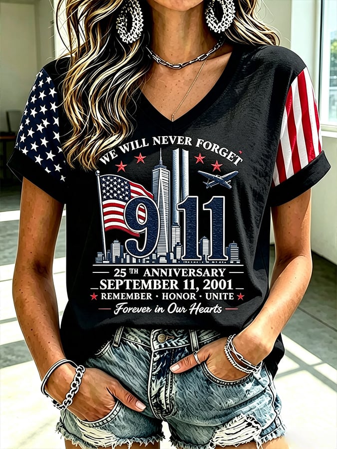 Women's  Retro  9.11 Never Forget Print T-shirt
