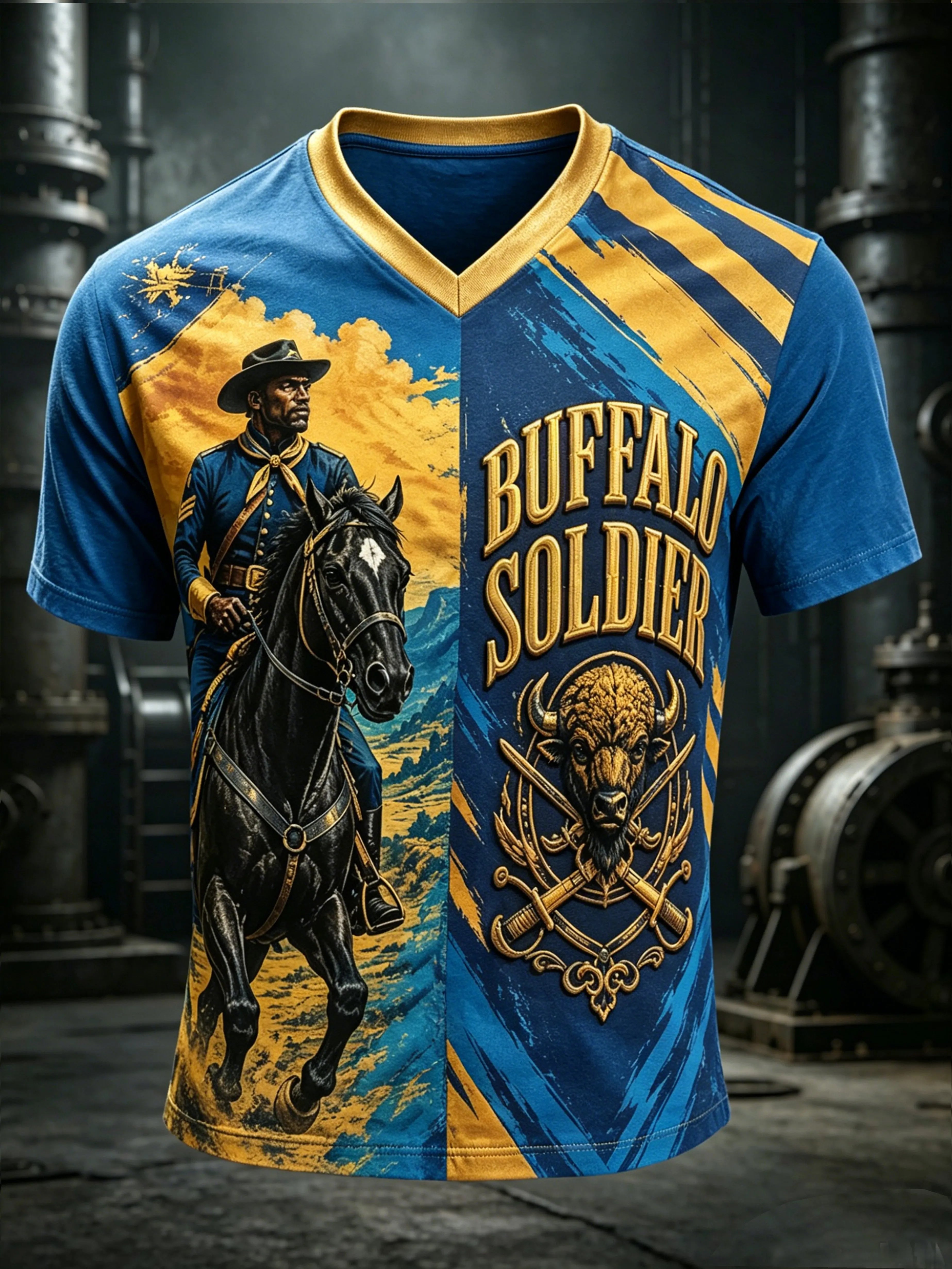 Men's Juneteenth Buffalo Soldier Cycling Art Print Top