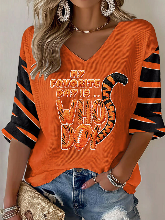 Women'S Football Print Waffle Top