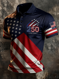 Men'S Retro American Patriots Independence Day 250Th Anniversary Commemorative Lapel Short Sleeved Shirt