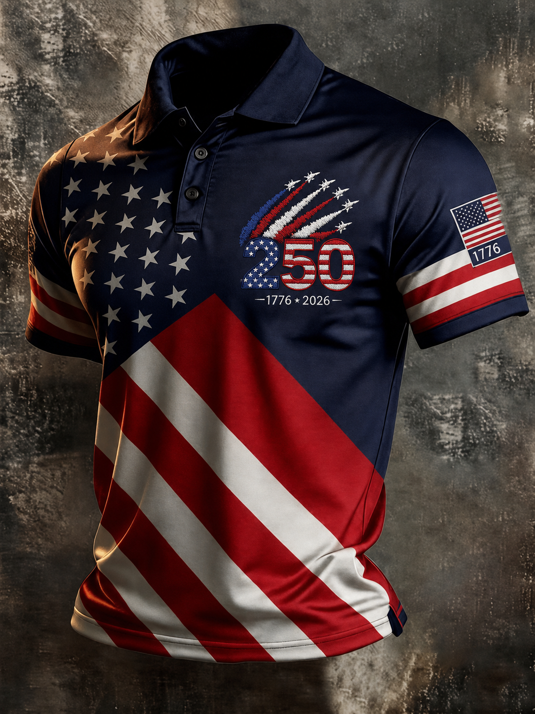 Men'S Retro American Patriots Independence Day 250Th Anniversary Commemorative Lapel Short Sleeved Shirt