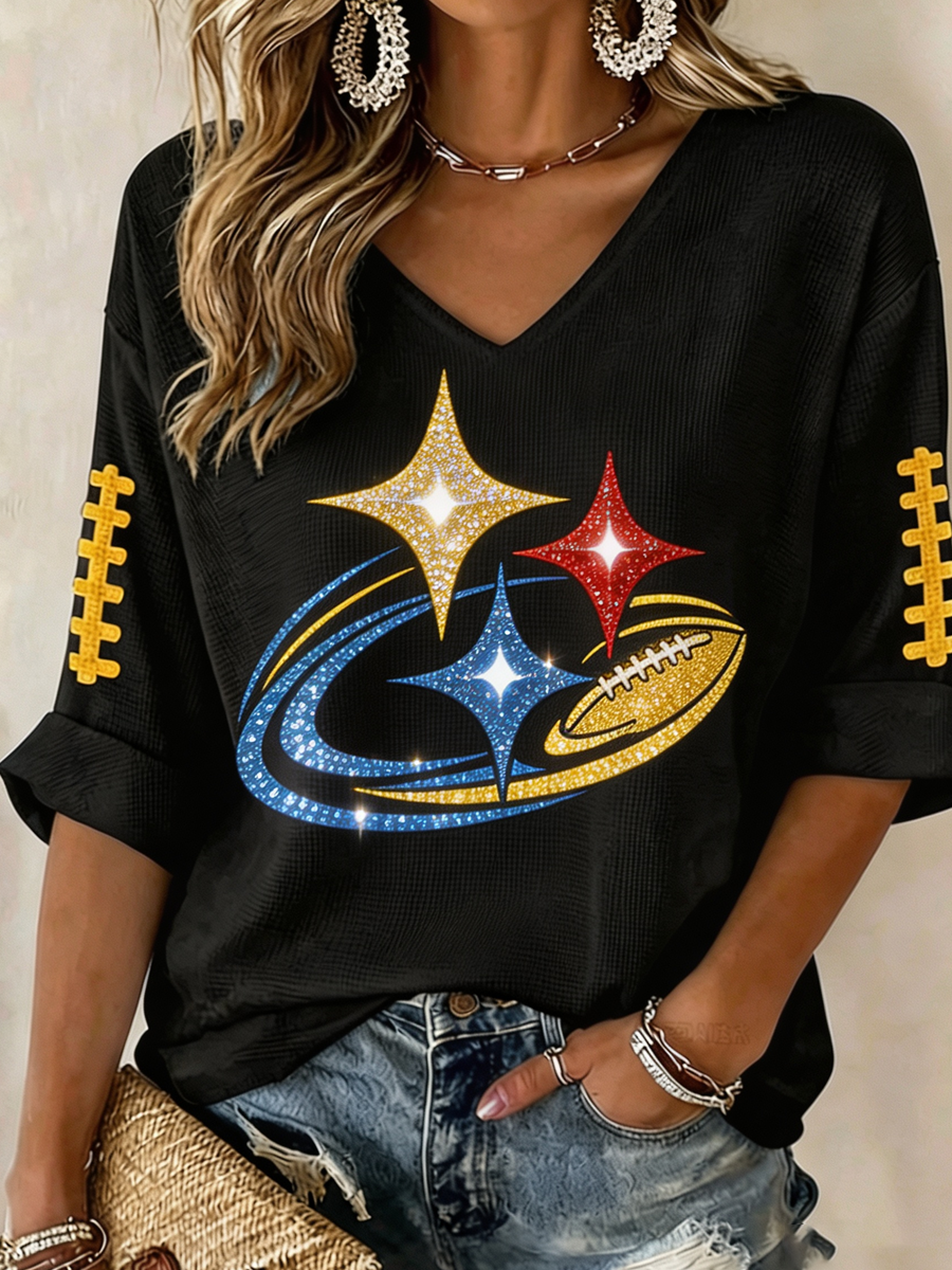 Women'S Football Print Waffle Top