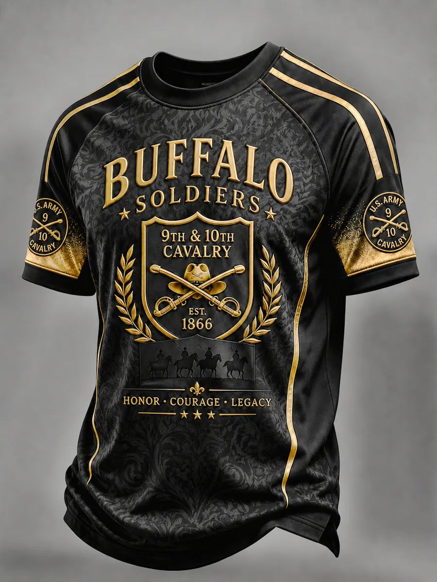 Men's Retro Buffalo Soldier Print Casual T-Shirt