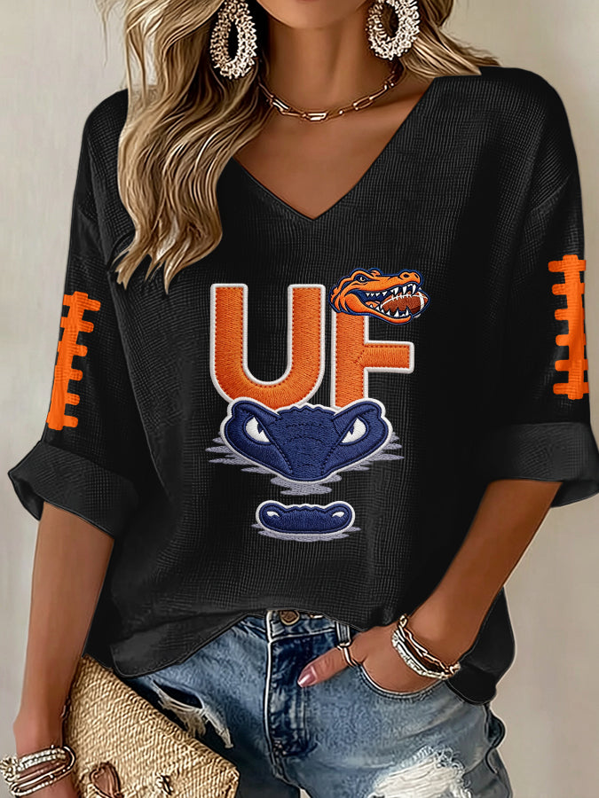 Women'S Football Print Waffle  Top
