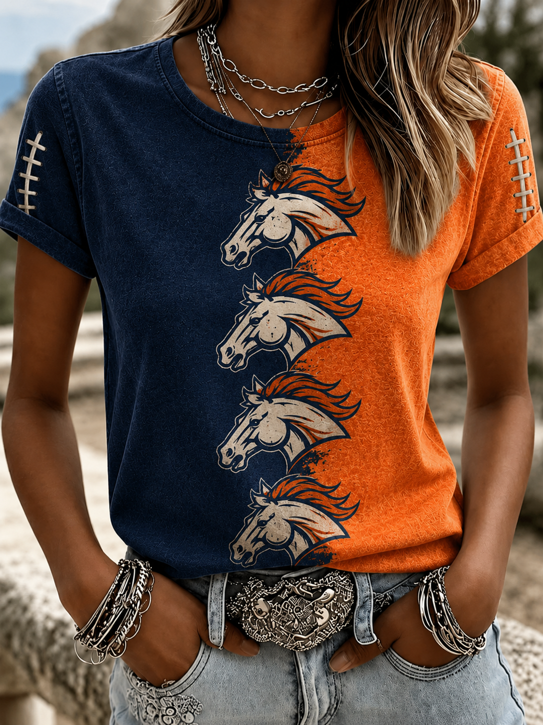 Women'S Casual Football Tie Dye Sports T-Shirt