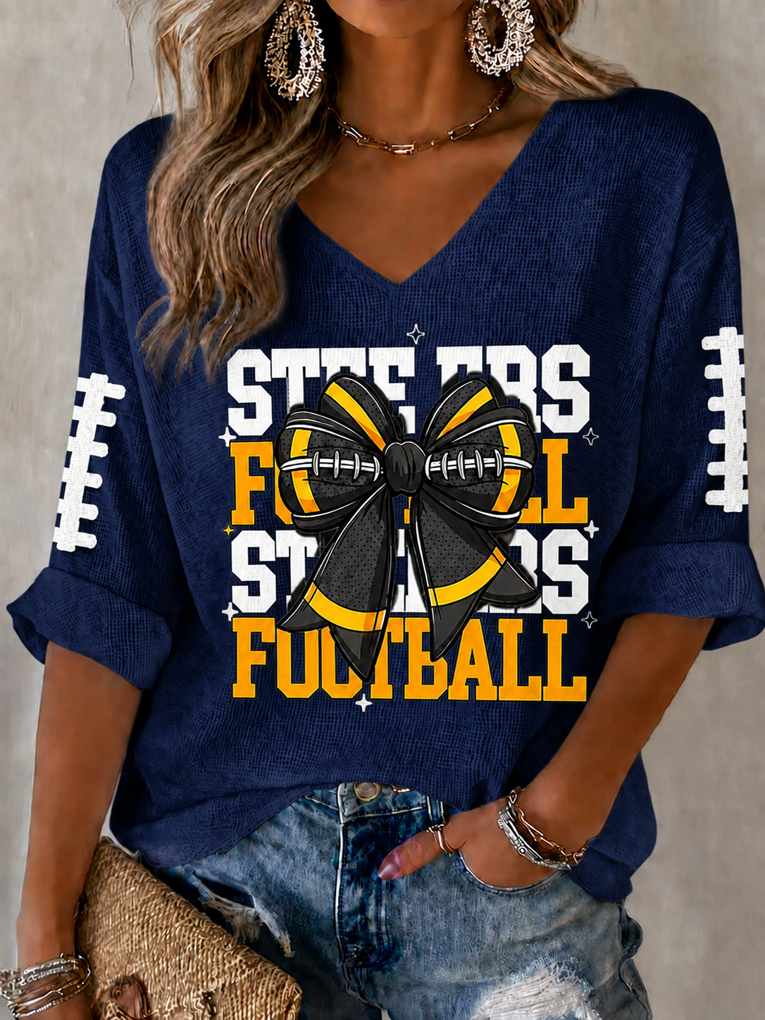 Women'S Football Print Waffle Top