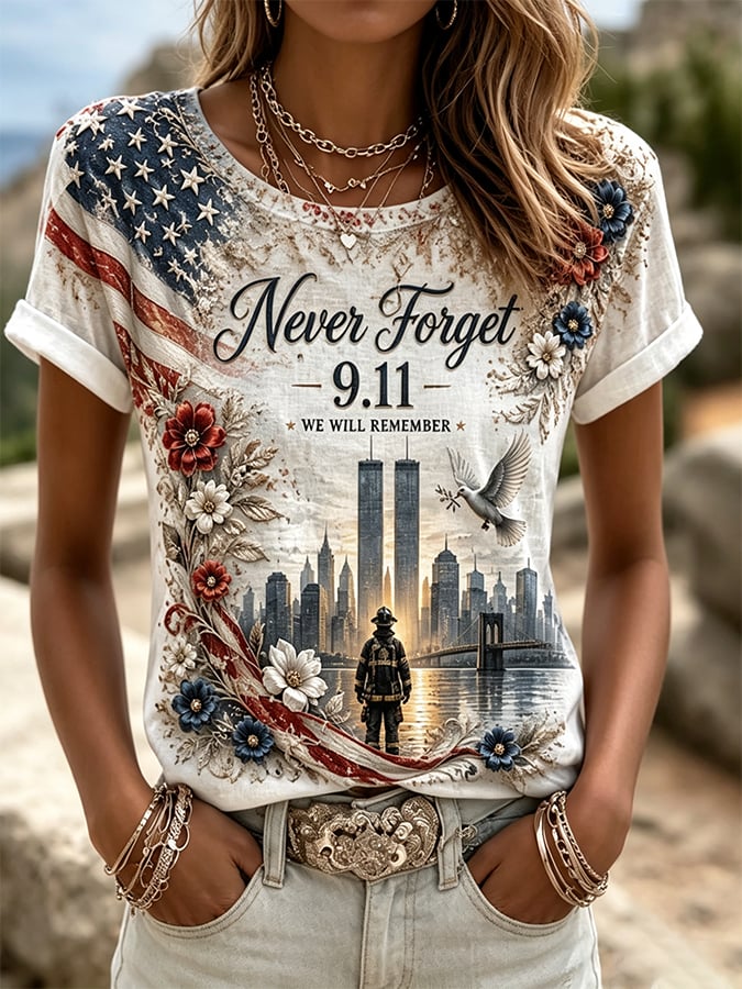 Women's  Retro  9.11 Never Forget Print T-shirt
