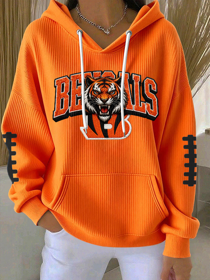 Women'S Football Print Hooded Sweatshirt