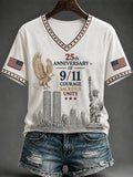 Women's "Never Forget 9/11" Pattern Comfortable V-Neck Retro T-Shirt