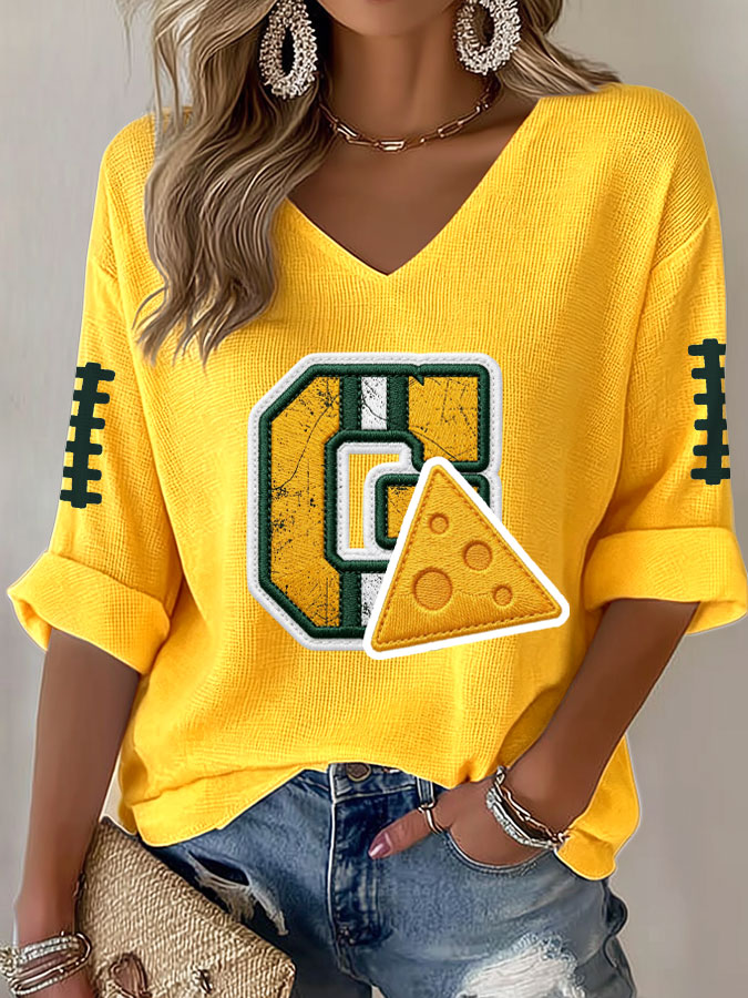 Women'S Football Print Waffle Top