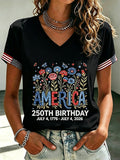 Women's 250th Anniversary  Flower Art  Print Casual V-Neck Vest