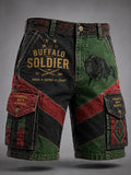 Men's Buffalo Soldier Color-Blocked Print Casual Shorts