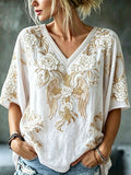 Women'S Cotton And Linen Floral Faith Casual Top